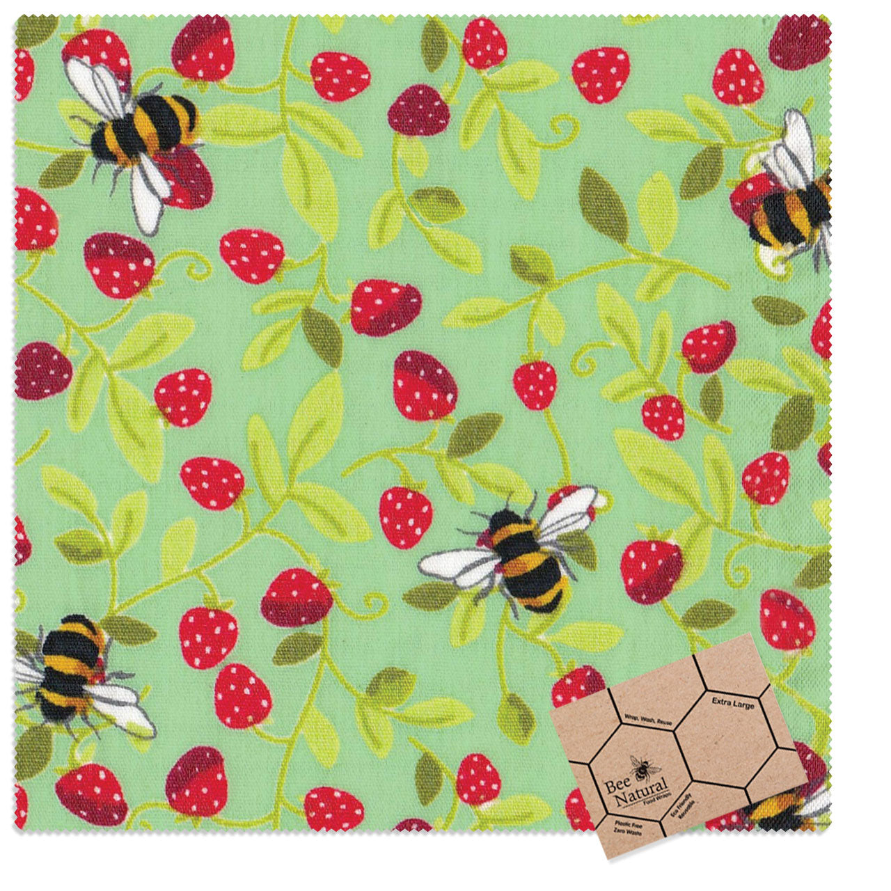 Bee & Strawberry - Green - Extra Large Wrap (50cm)